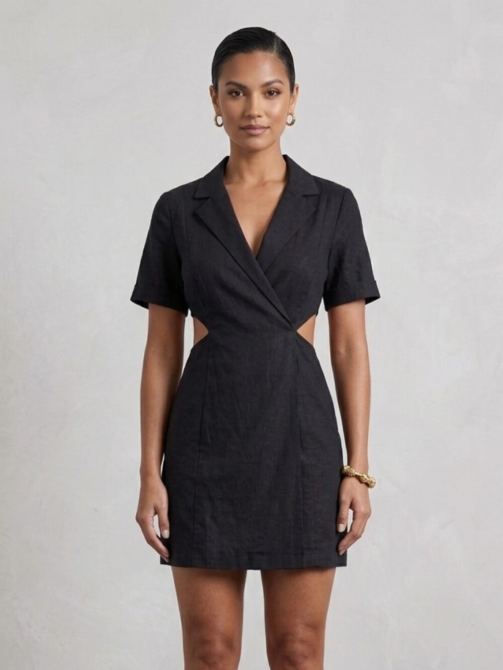 Fashion Nova Black Short Sleeve Side Cutout Collar Blazer Mini Dress NWT